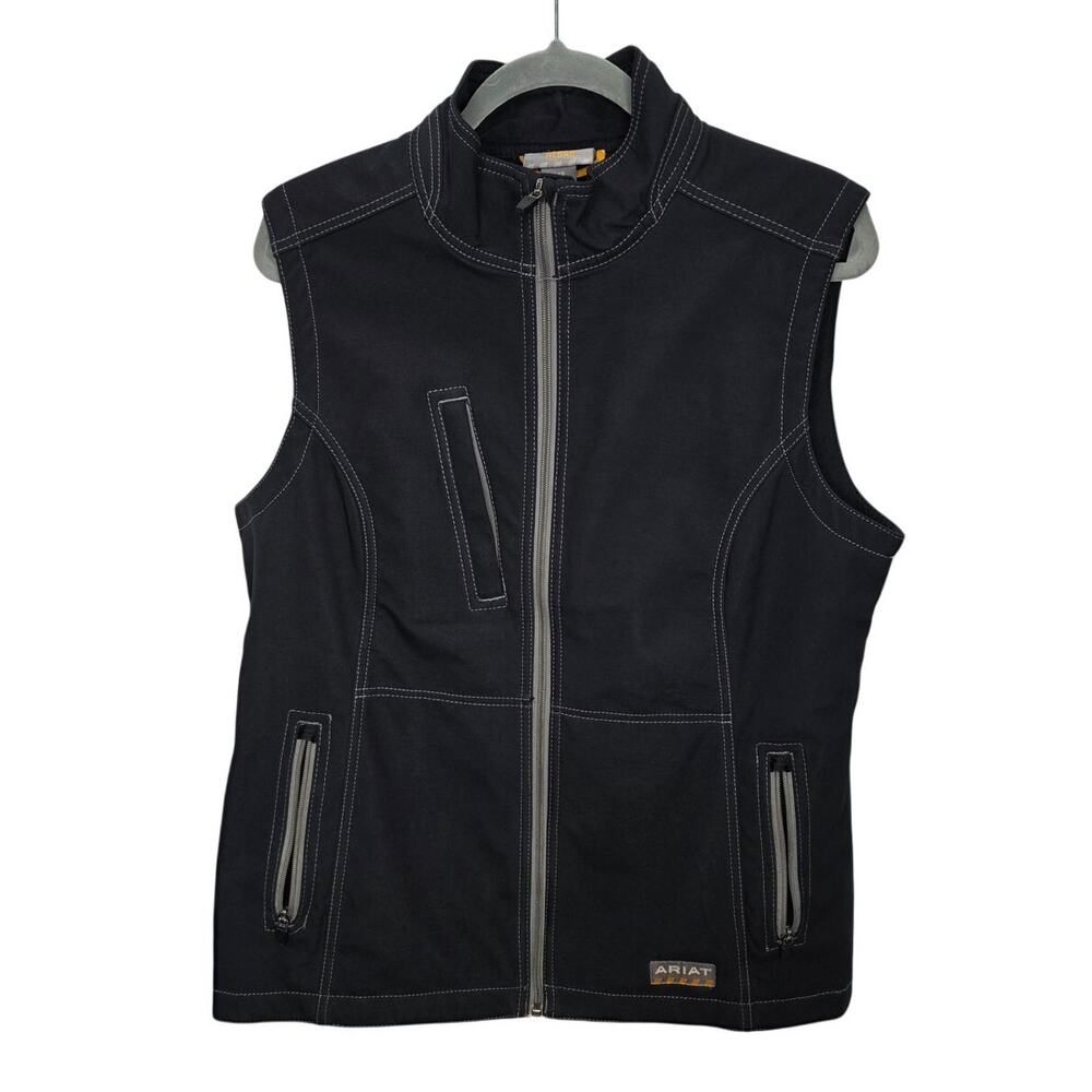 Ariat Rebar Stretch Canvas Softshell Vest Women's Black Full Zip Workwear Size L
